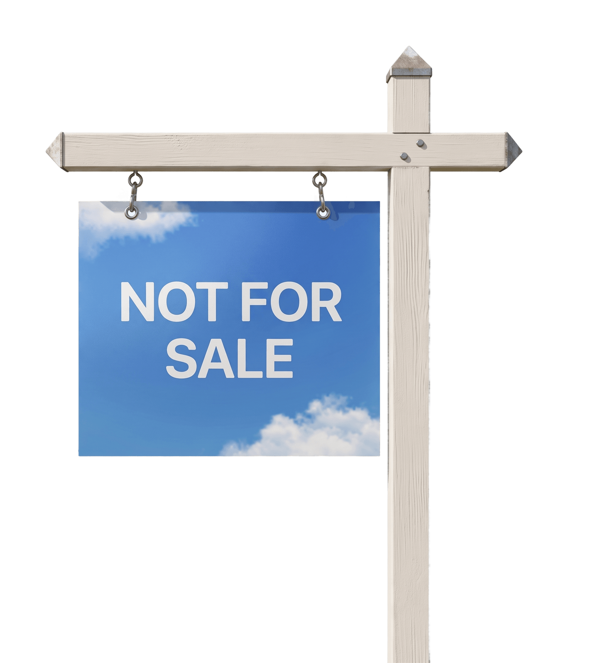 NOT FOR SALE sign hanging from a wooden post